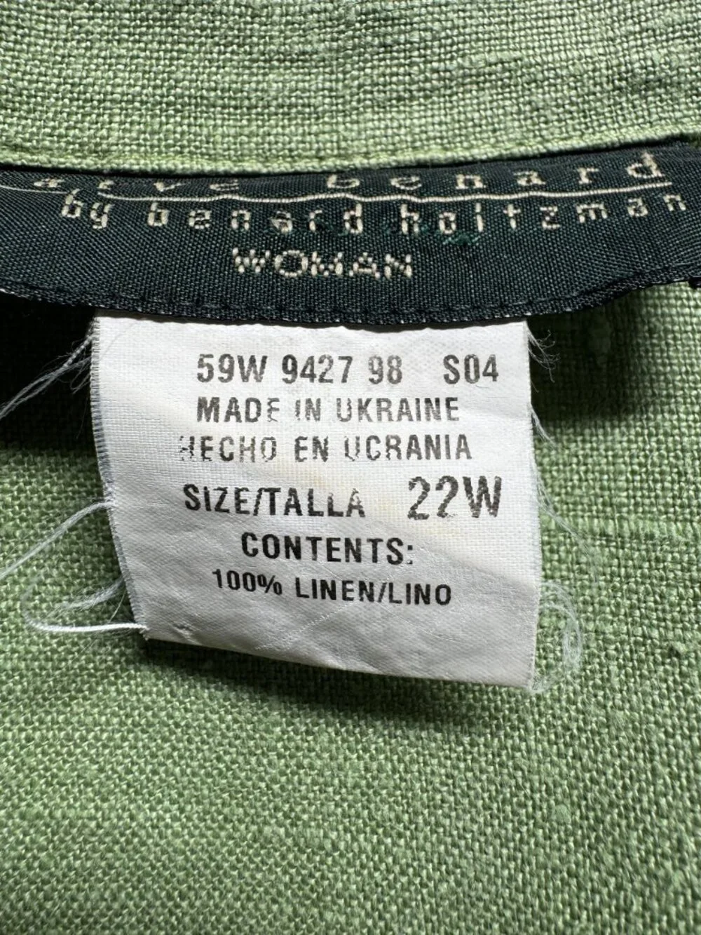 Harvé Benard Womens Plus Size 22W Green 100% Linen Button-Down Shirt Made In Ukr - Picture 4 of 16